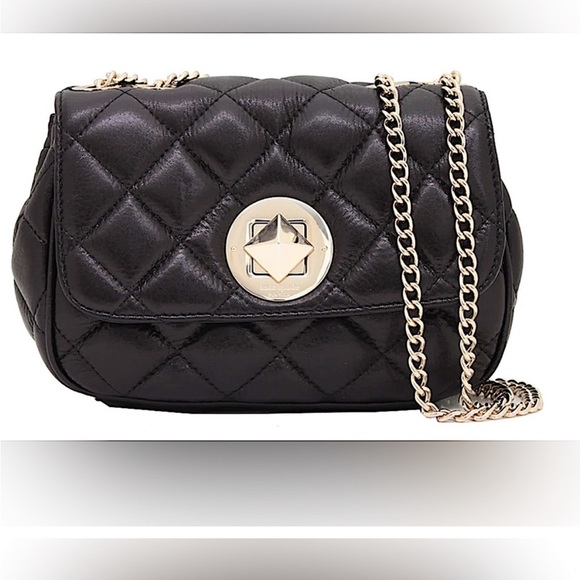 KATE SPADE Gold Coast Quilted Sparkle Calf Leather Christy Bag Black - Picture 1 of 6